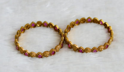 Antique gold tone ruby thilak stone bangles(2.4) dj-50902