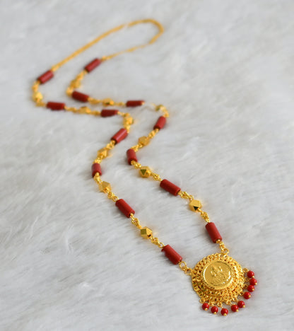 Gold tone 30 inches coral chain with lakshmi round pendant dj-47160