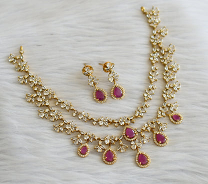 Matte finish ruby-white double layer necklace set dj-45472