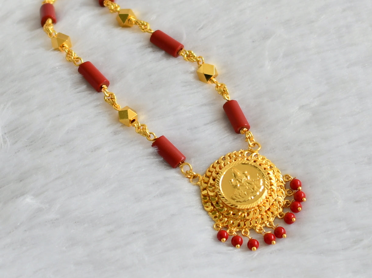 Gold tone 30 inches coral chain with lakshmi round pendant dj-47160