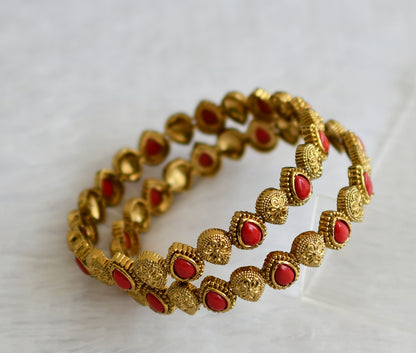 Antique gold tone coral thilak stone bangles(2.8) dj-50910