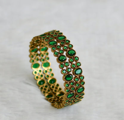 Antique gold tone bottle green oval stone bangles(2.4) dj-50914