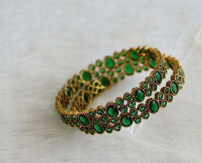 Antique gold tone bottle green oval stone bangles(2.6) dj-50915