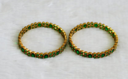 Antique gold tone bottle green oval stone bangles(2.4) dj-50914