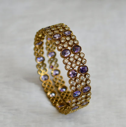 Antique gold tone white purple oval stone bangles(2.6) dj-50918