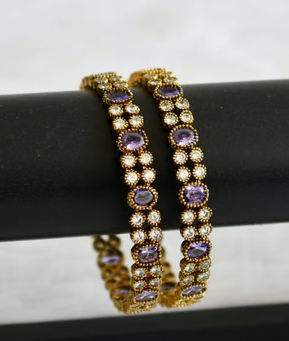 Antique gold tone white-purple oval stone bangles(2.4) dj-50917
