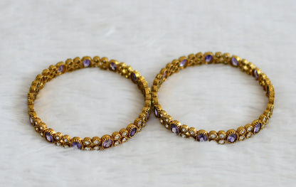 Antique gold tone white-purple oval stone bangles(2.4) dj-50917