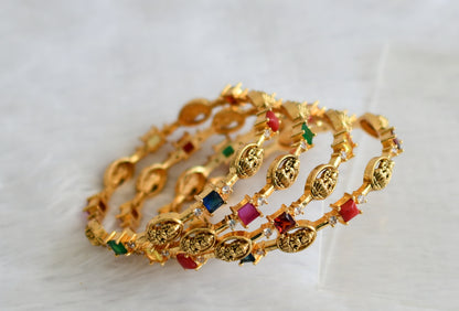 Antique gold tone cz navarathna block stone lakshmi set of 4 bangles(2.4) dj-50931