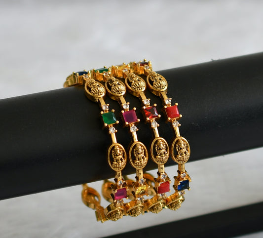 Antique gold tone cz navarathna block stone lakshmi set of 4 bangles(2.4) dj-50931