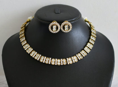 Antique gold tone cz white stone necklace set dj-48970