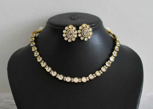 Antique gold tone cz white stone round necklace set dj-48971