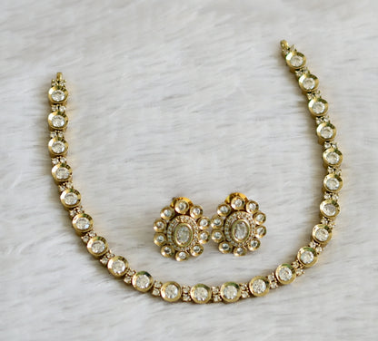 Antique gold tone cz white stone round necklace set dj-48971