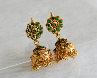 Antique green stone flower jhumkka dj-47168