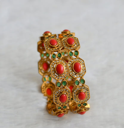 Matte finish cz coral-emerald oval stone bangles(2.4) dj-50927