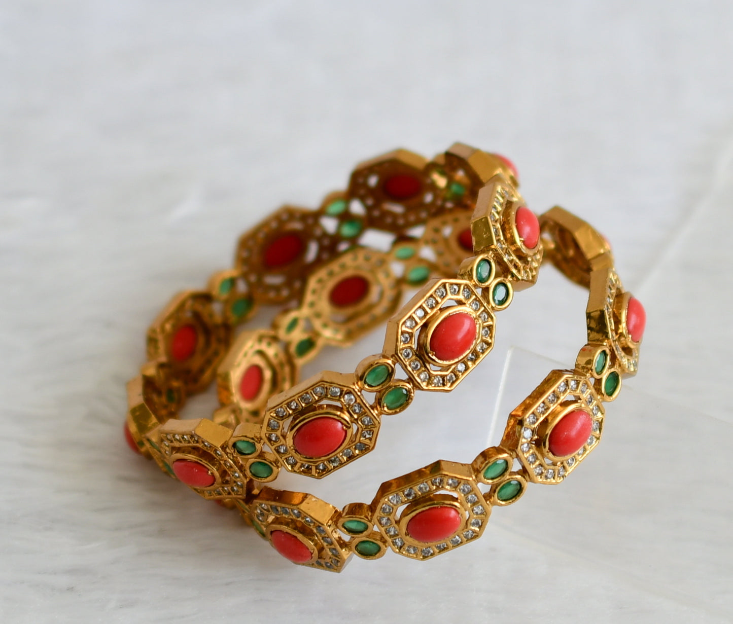 Matte finish cz coral-emerald stone bangles(2.8) dj-50929