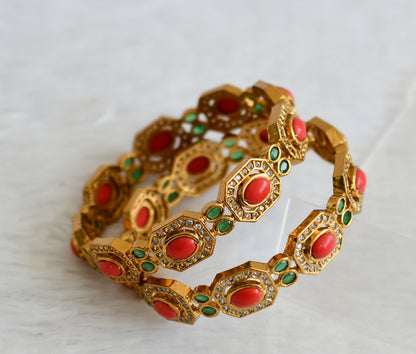 Matte finish cz coral-emerald stone bangles(2.8) dj-50929