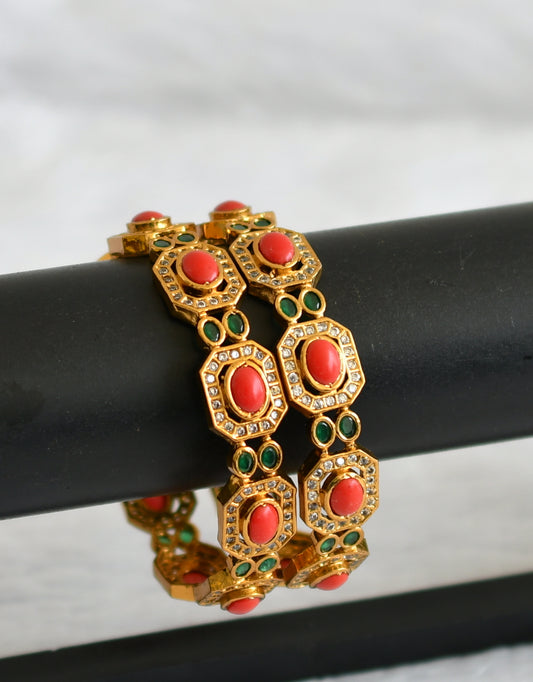 Matte finish cz coral-emerald oval stone bangles(2.4) dj-50927