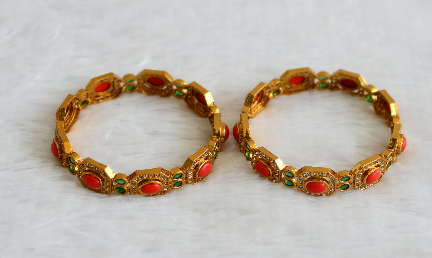 Matte finish cz coral-emerald oval stone bangles(2.4) dj-50927
