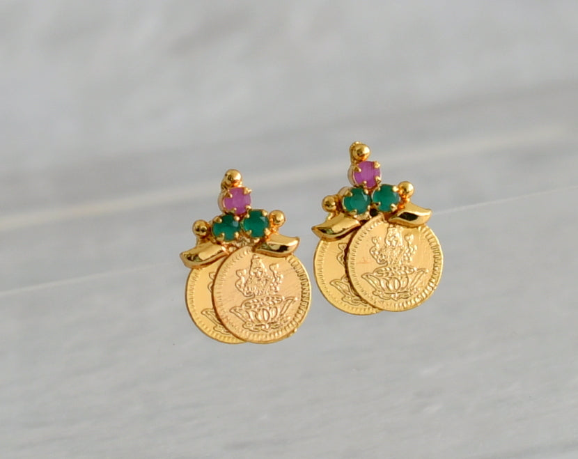 Gold tone ruby-green lakshmi coin earrings dj-43946