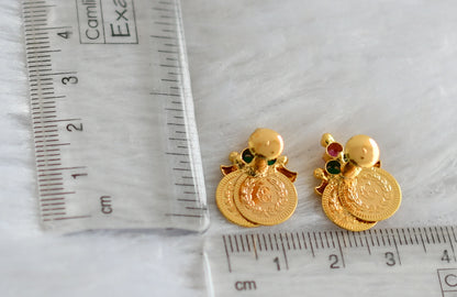 Gold tone ruby-green lakshmi coin earrings dj-43946