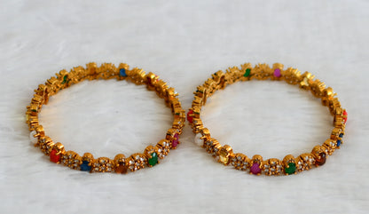 Matte finish cz navarathna oval stone flower bangles(2.4) dj-50923