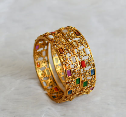 Matte finish cz navarathna block stone flower bangles(2.4) dj-50920