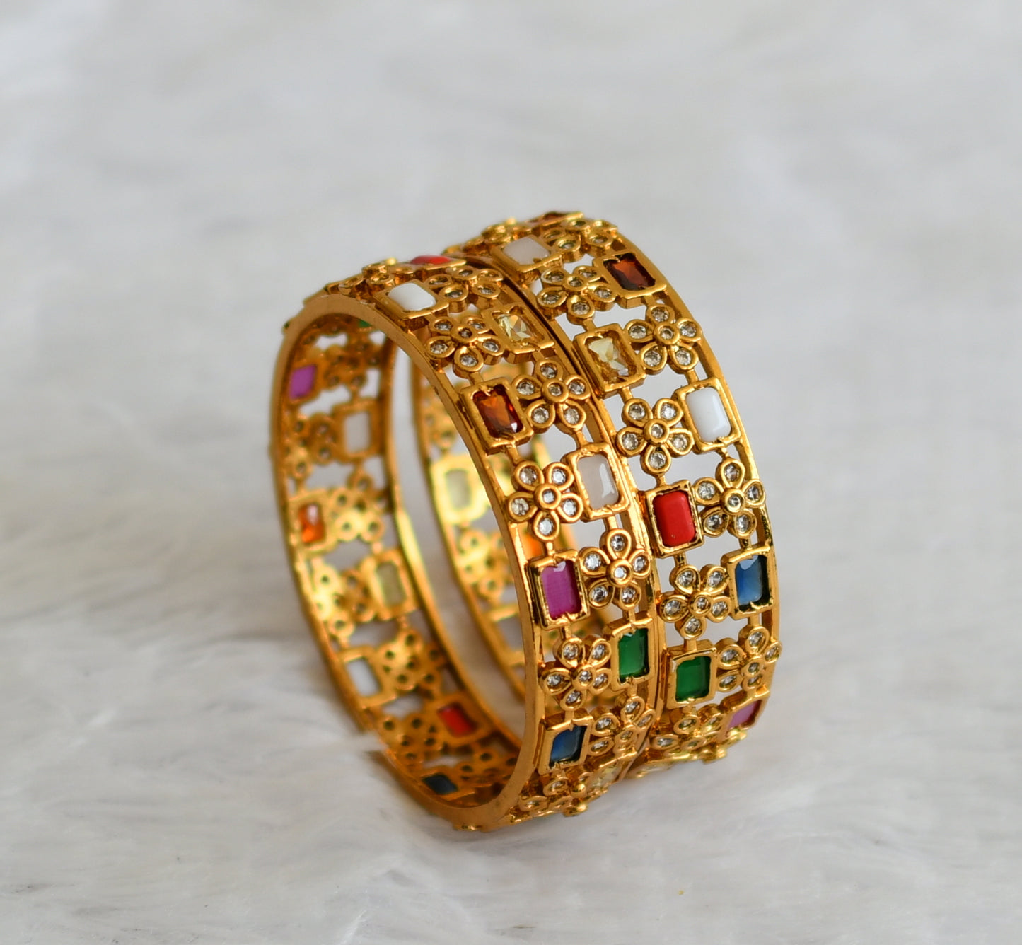 Matte finish cz navarthna block stone flower bangles(2.6) dj-50921