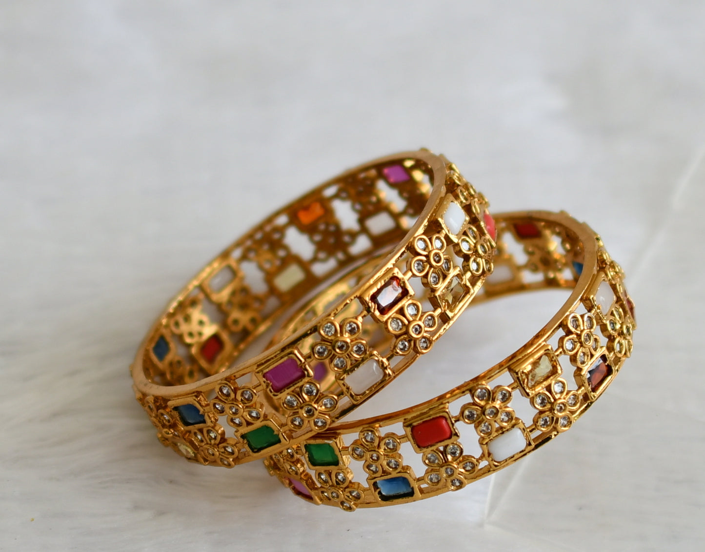 Matte finish cz navarthna block stone flower bangles(2.6) dj-50921