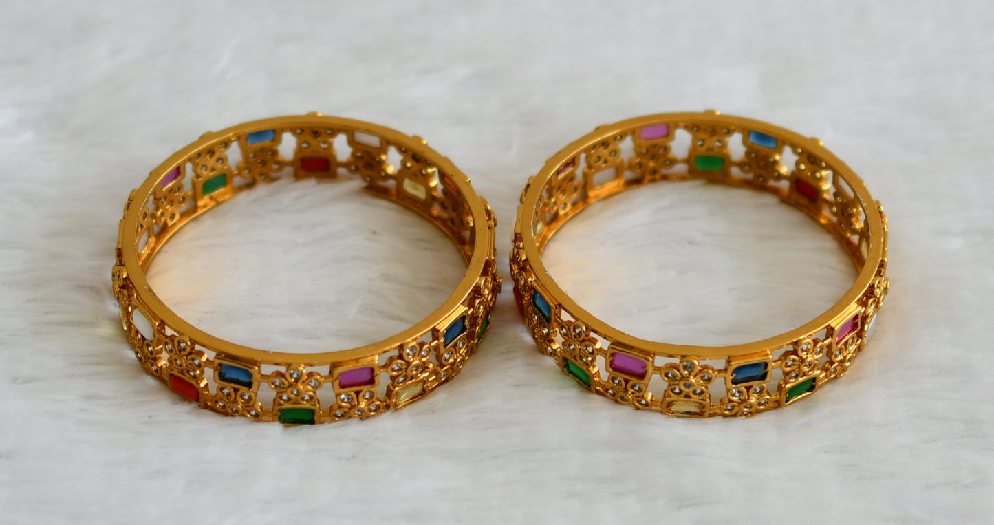 Matte finish cz navarathna block stone flower bangles(2.8) dj-50922