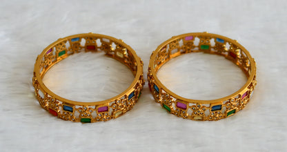 Matte finish cz navarathna block stone flower bangles(2.4) dj-50920