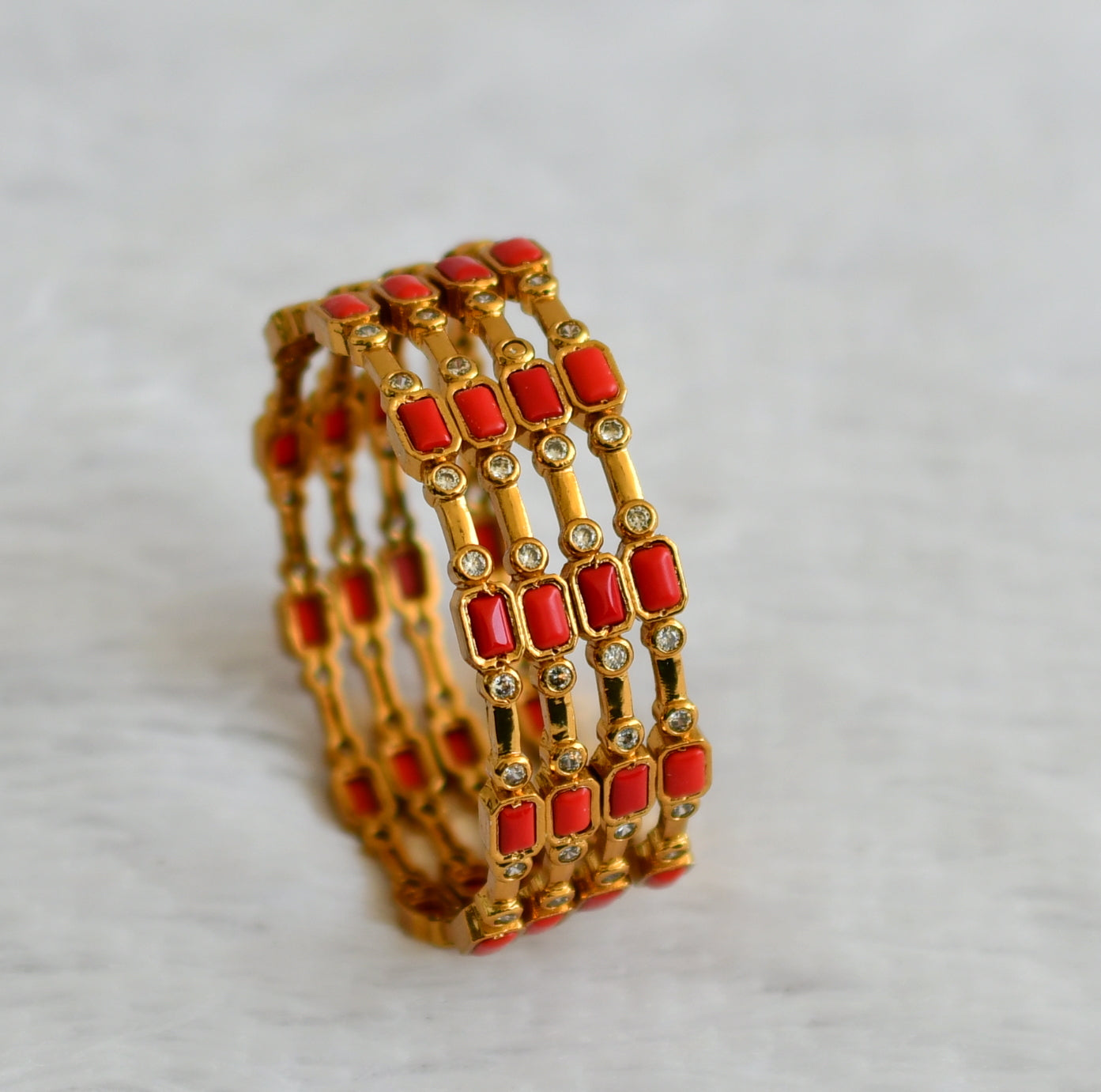 Matte finish cz coral block stone set of 4 bangles(2.6) dj-50935