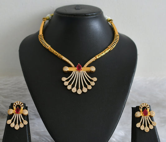 Matte finish red-white stone necklace set dj-48966