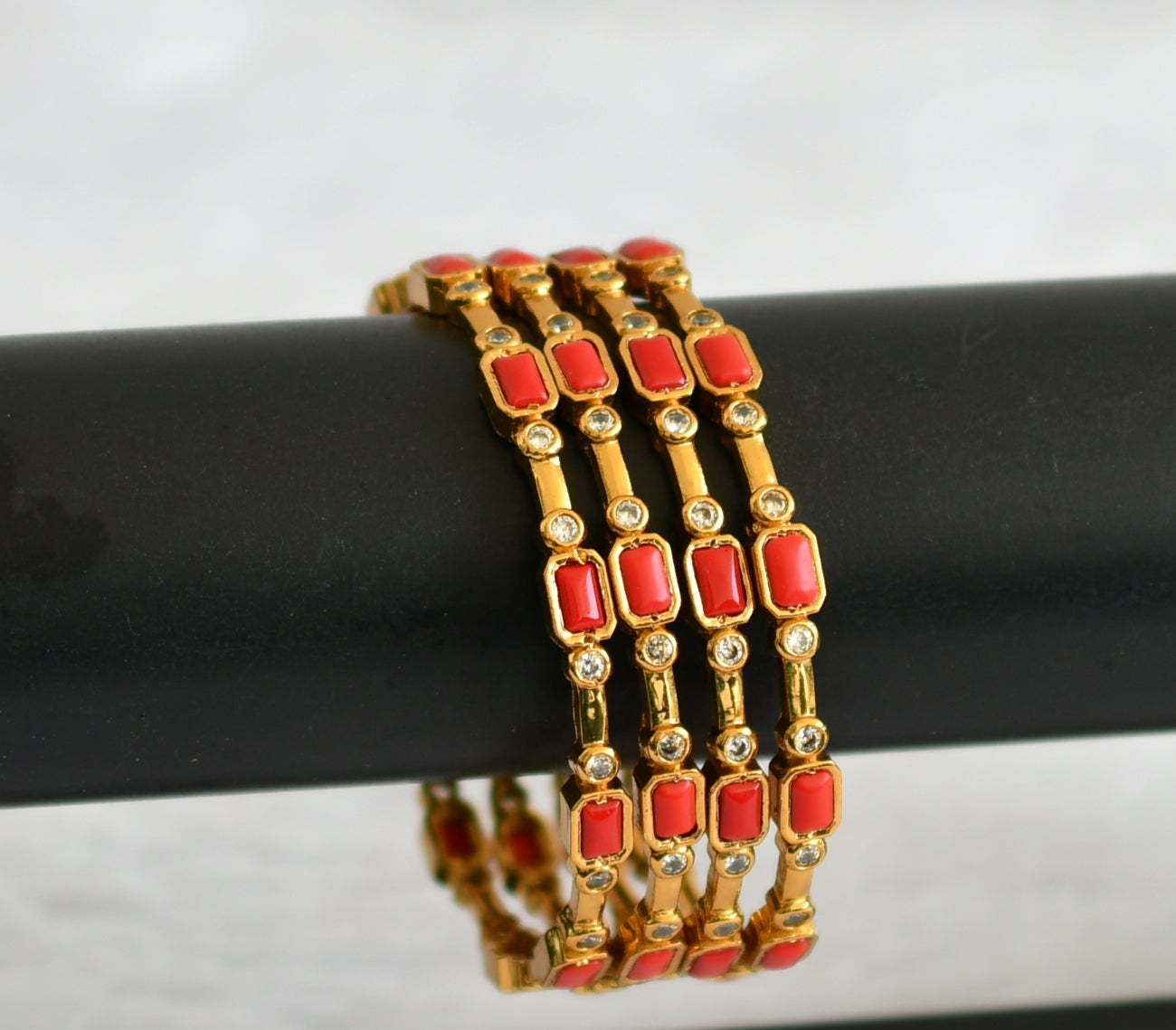 Matte finish cz coral block stone set of 4 bangles(2.10) dj-50937