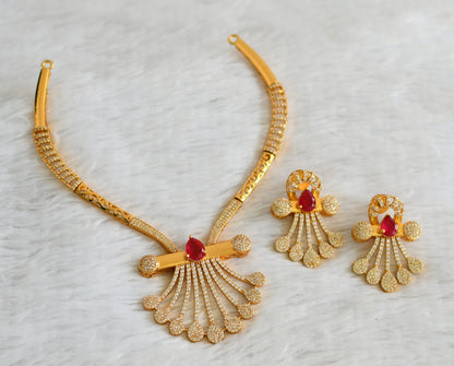 Matte finish red-white stone necklace set dj-48966