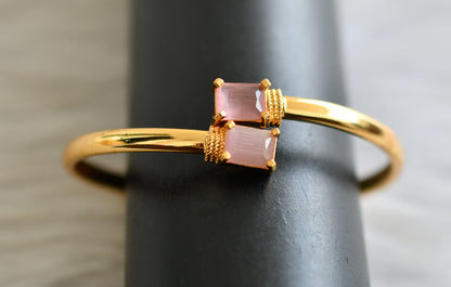 Gold tone baby pink block stone bracelets dj-43818
