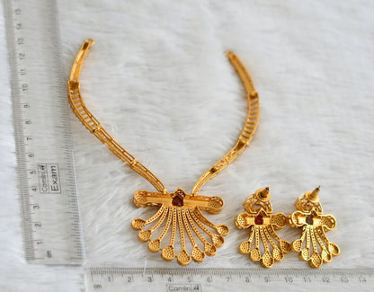 Matte finish red-white stone necklace set dj-48966