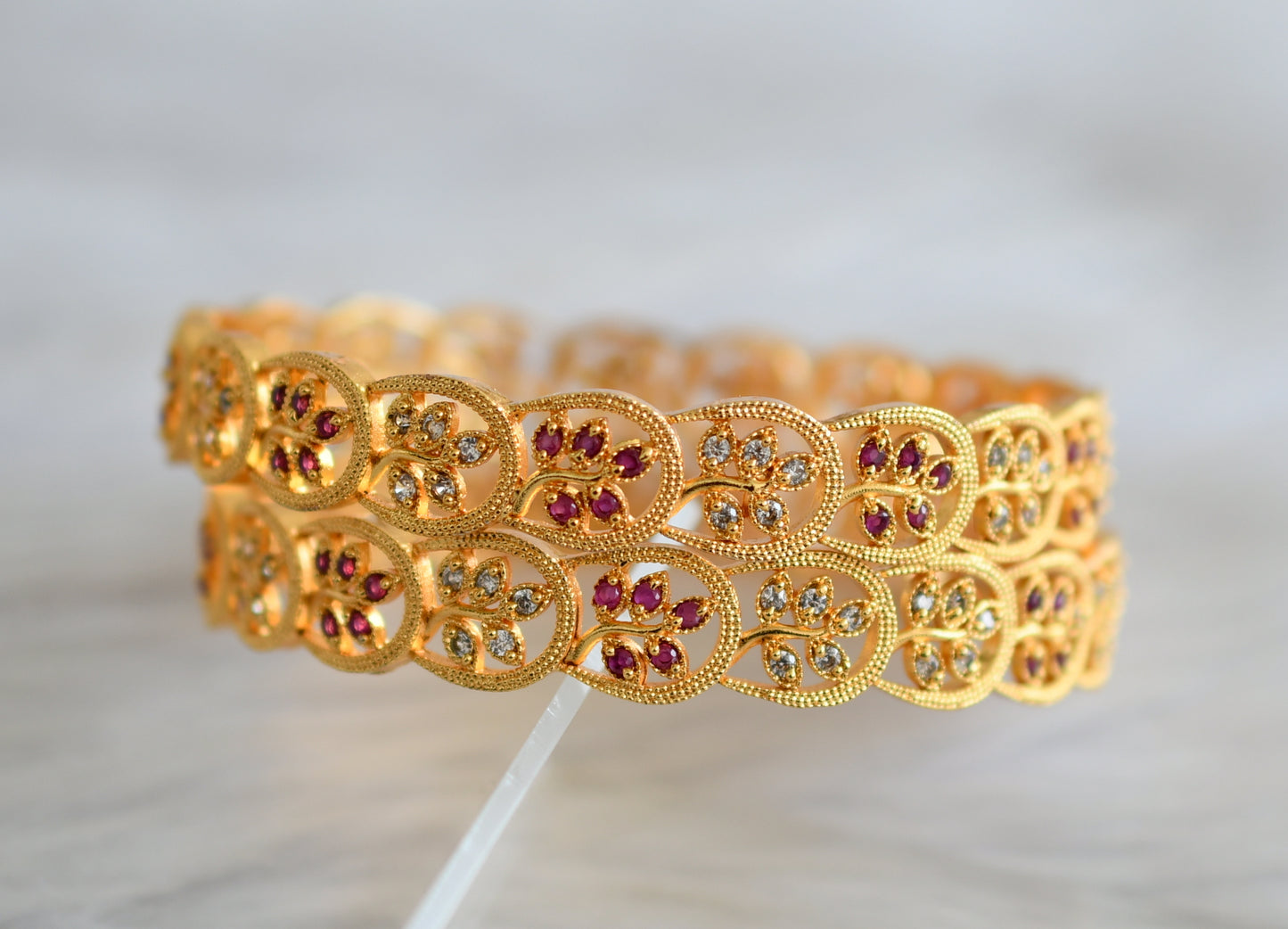 Gold tone cz ruby-white leaf bangles(2.4) dj-43812