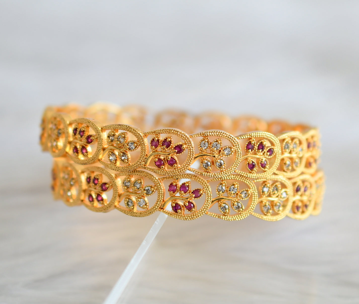 Gold tone cz ruby-white leaf bangles(2.4) dj-43812