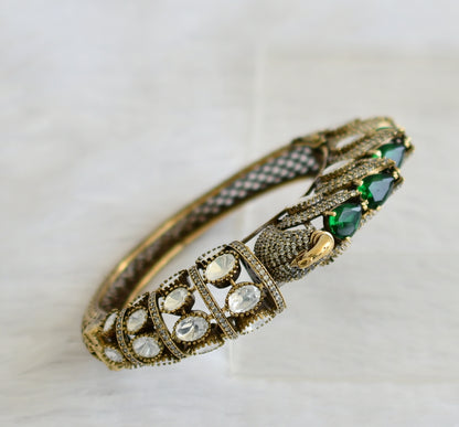 Antique gold tone green-white stone victorian moissanite peacock kada/bracelet dj-50954