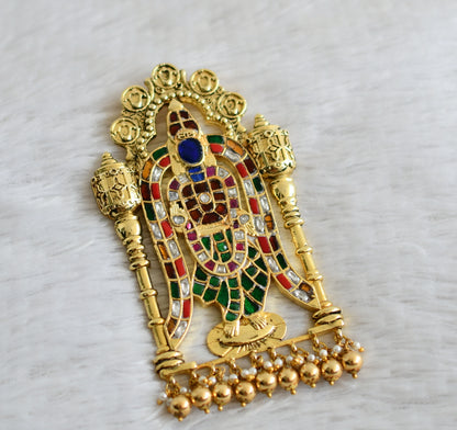 Antique Gold tone Navarathna kundan jadau Shri Vittal pendant dj-48977