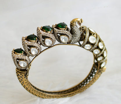Antique gold tone green-white stone victorian moissanite peacock kada/bracelet dj-50954