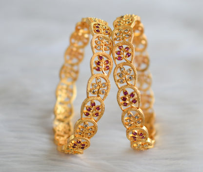 Gold tone cz ruby-white leaf bangles(2.4) dj-43812