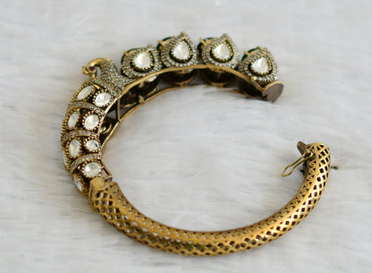 Antique gold tone green-white stone victorian moissanite peacock kada/bracelet dj-50954