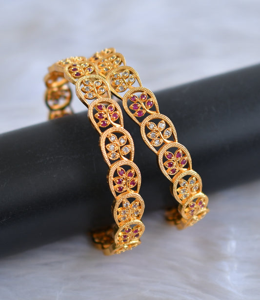 Gold tone cz ruby-white leaf bangles(2.4) dj-43812