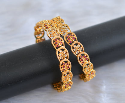 Gold tone cz ruby-white leaf bangles(2.4) dj-43812