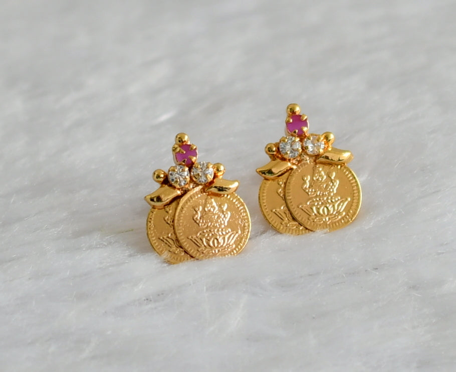 Gold tone ruby-white lakshmi coin earrings dj-47188