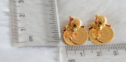 Gold tone ruby-white lakshmi coin earrings dj-47188