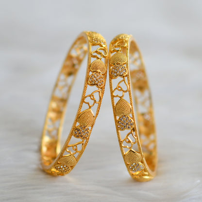 Gold tone cz white heart bangles(2.2) dj-43806