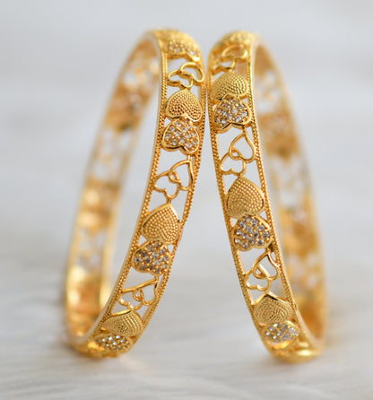 Gold tone cz white heart bangles(2.2) dj-43806