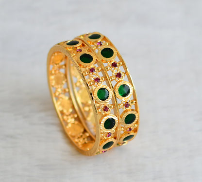 Gold tone kerala style pink-green round bangles(2.8) dj-50974